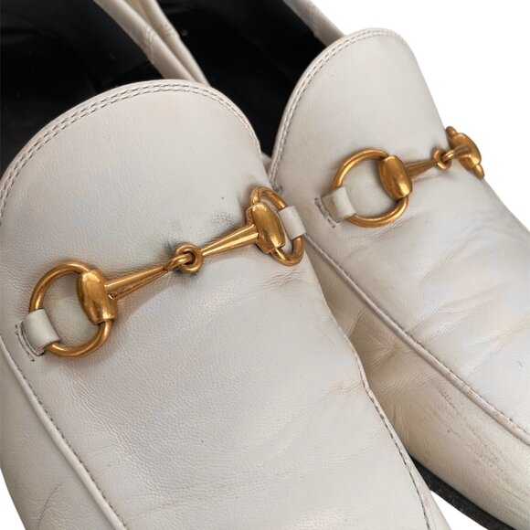 GUCCI Brixton Ivory Cream Leather Classic Horsebit Slides Loafers Mules \\ 38 - Picture 11 of 13